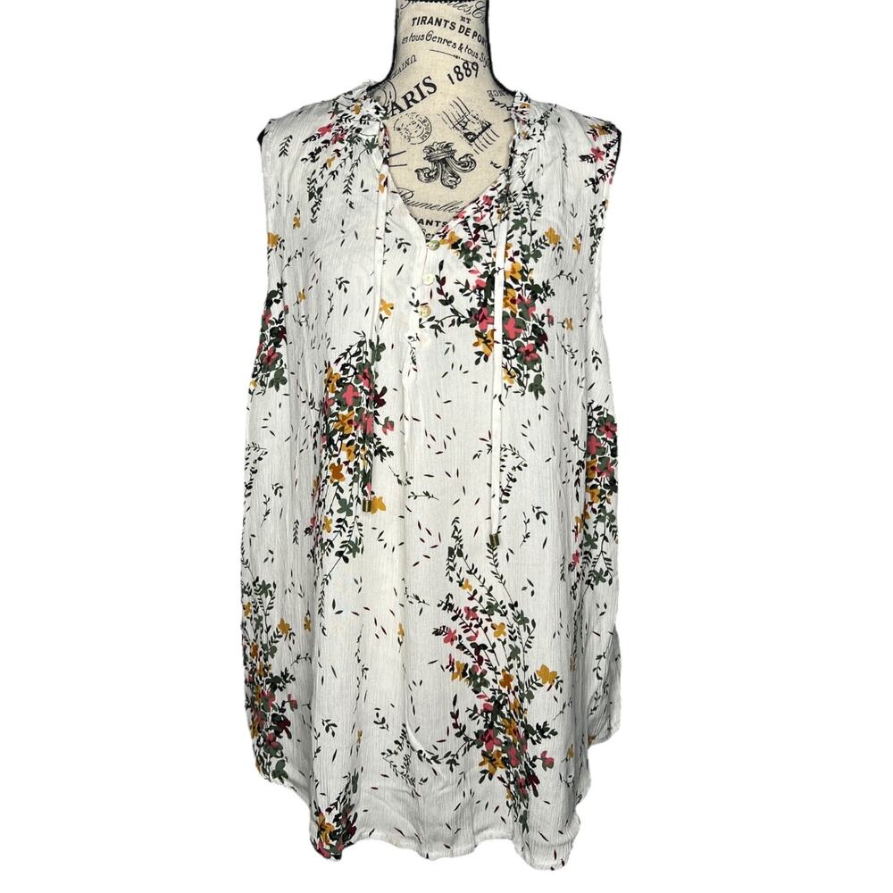 Market & Spruce (1X) Ava Tie Neck Sleeveless Blouse - Stitch Fix Floral Cluster
